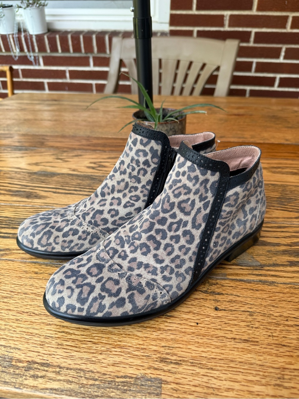 Naot Nafasi Cheetah Suede Leopard Print Ankle Booties in Gray and Brown US L11